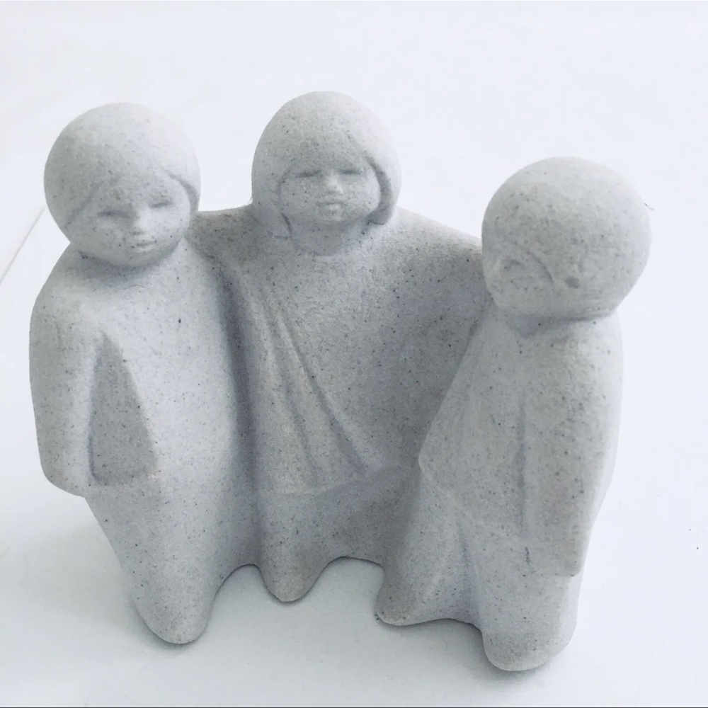 Vintage Marbell Stone Art Sculpture Belgium 3 People (5x3x4.5) MCM